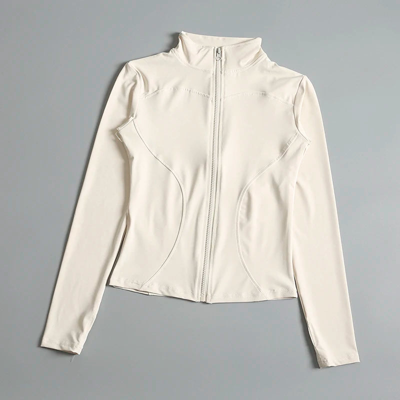 Women’s Zip-Up Cropped Sports Jacket – Workout & Yoga Fitness Wear